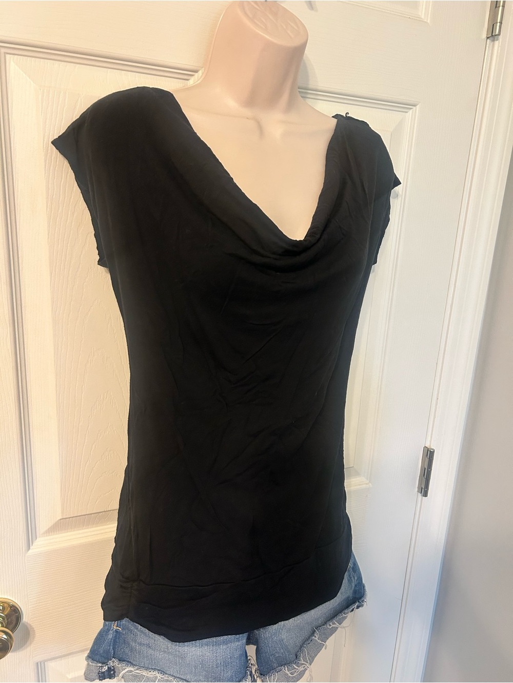 Women's, Blubeaven, Black Cowl Neck Tunic Top w/ stitch design on back, medium